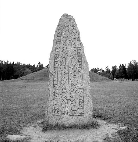 Runsten med välbevarad runskrift på Anundshög.