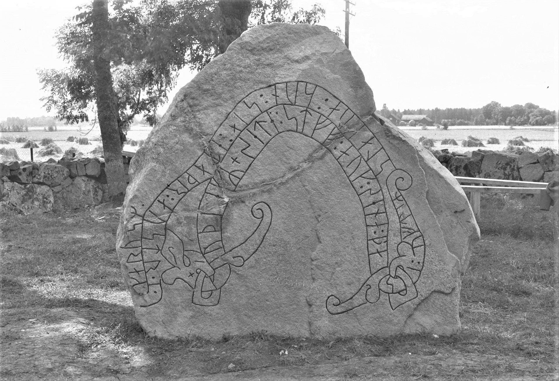 En runsten med ifyllt mönster