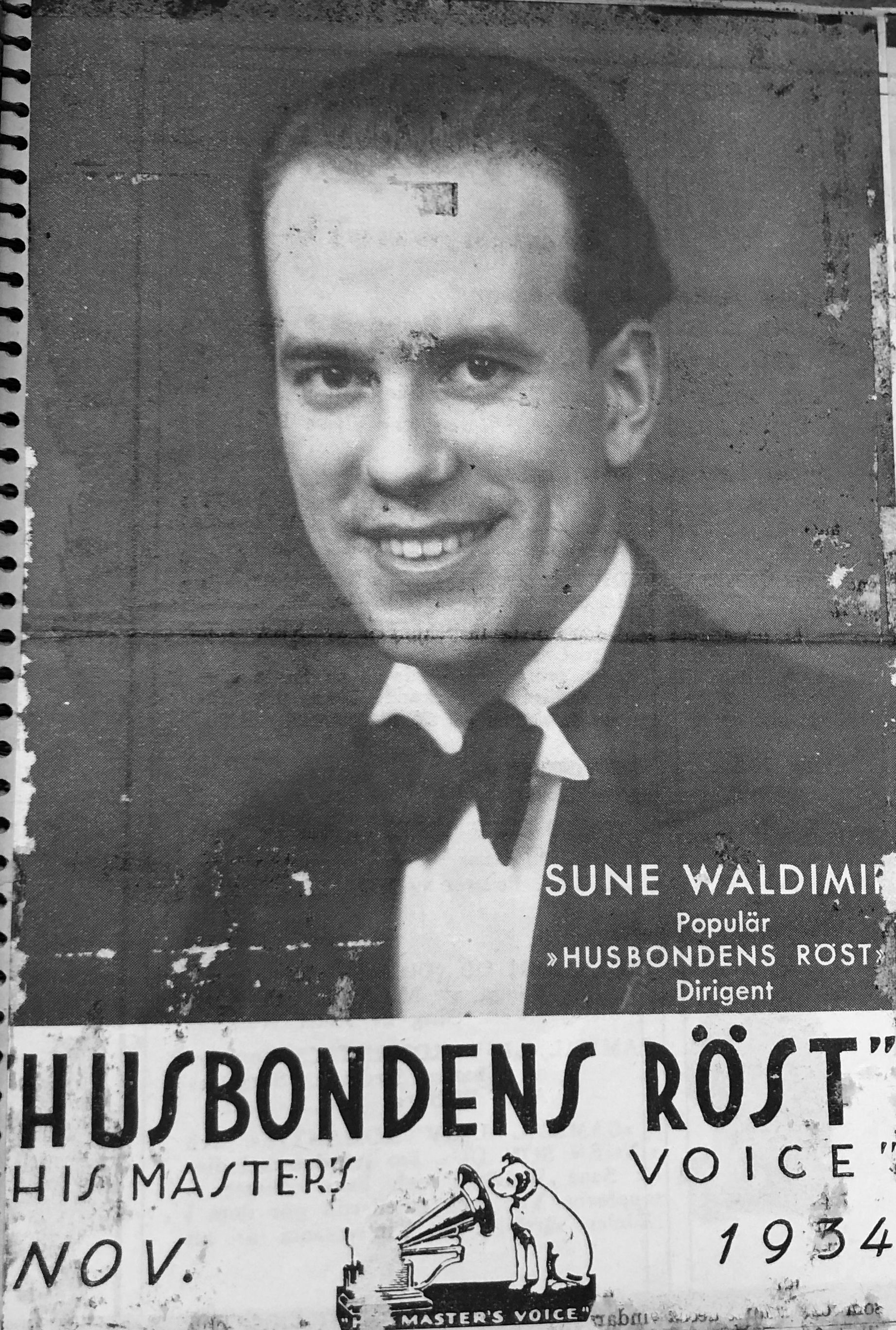 Reklamaffisch med porträttfoto av Sune Waldimir.